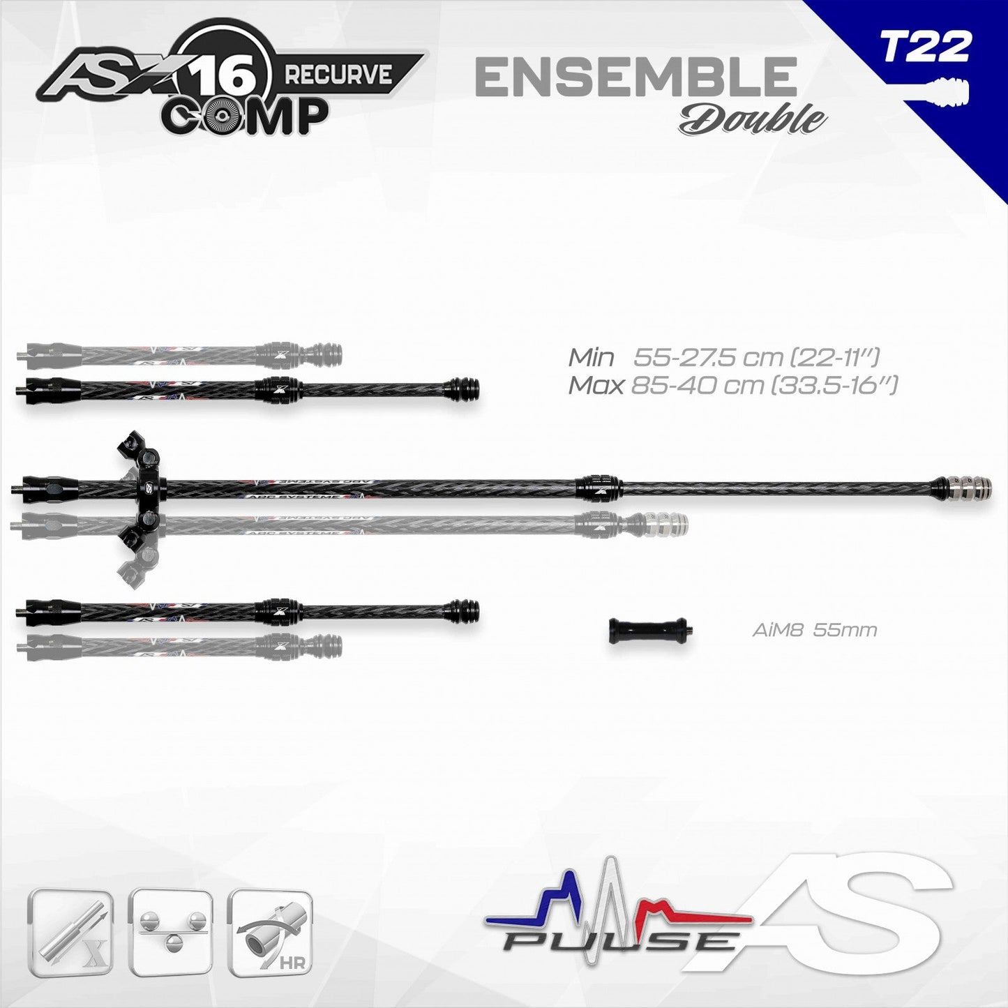 Arc Systeme Pulse AS X16 RECURVE COMP KIT T22 (AIM55 INCLUDED) DOUBLE X85/40cm (33.5/16in)